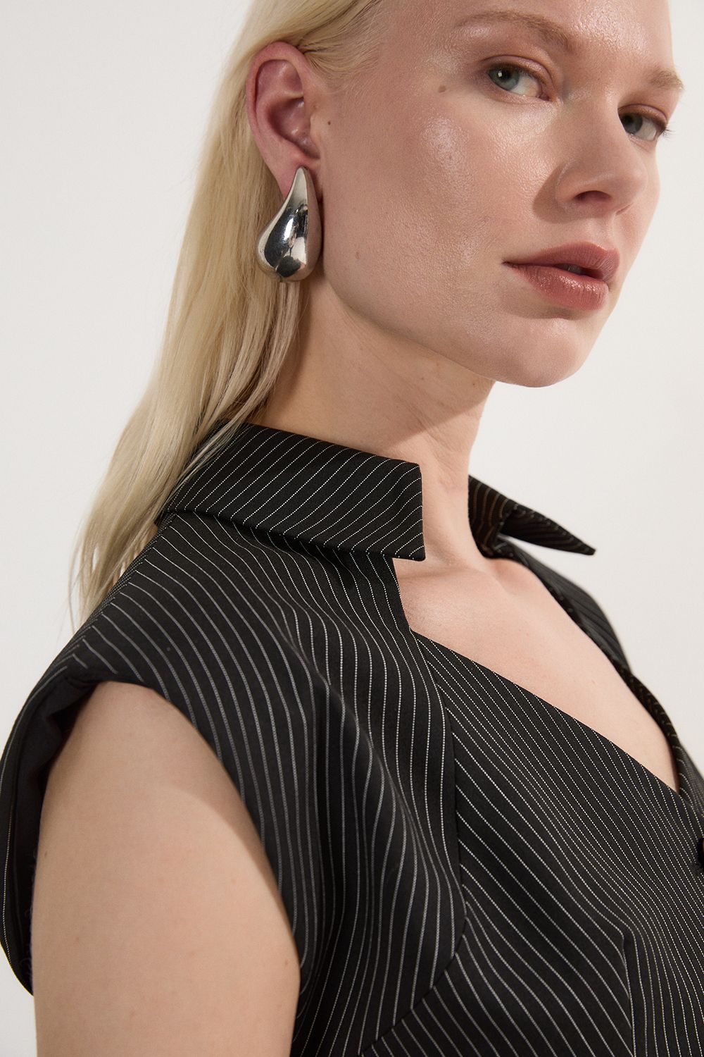 KarenMillen Pinstripe Corseted Tailored Pencil Midi Dress