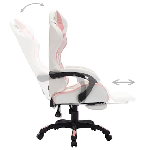 NNEVL Racing Chair with RGB LED Lights Pink and White Faux Leather