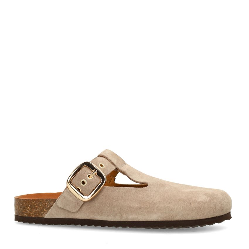 Manfield Beige/grijs suède clogs