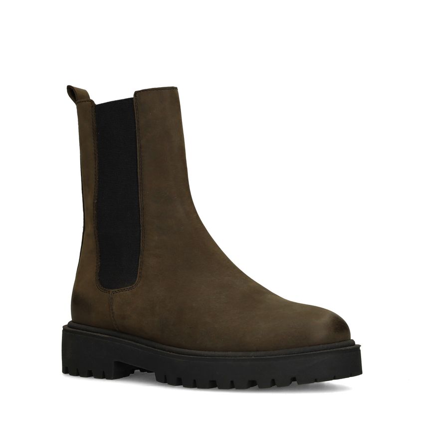 Manfield Donkergroene nubuck chelsea boots