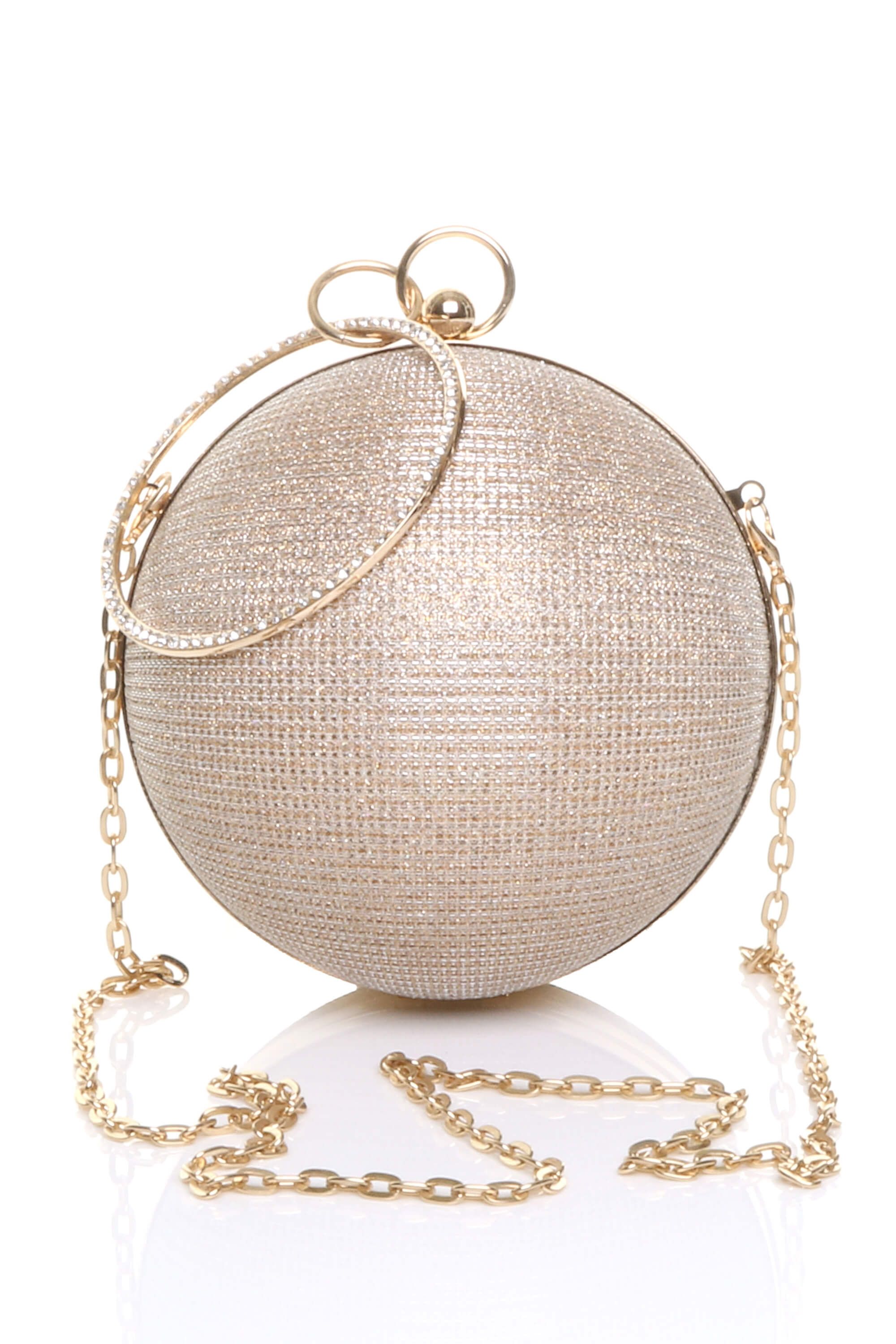 AJVANI Glitter Evening Party Diamante Handle Spherical Ball Bag
