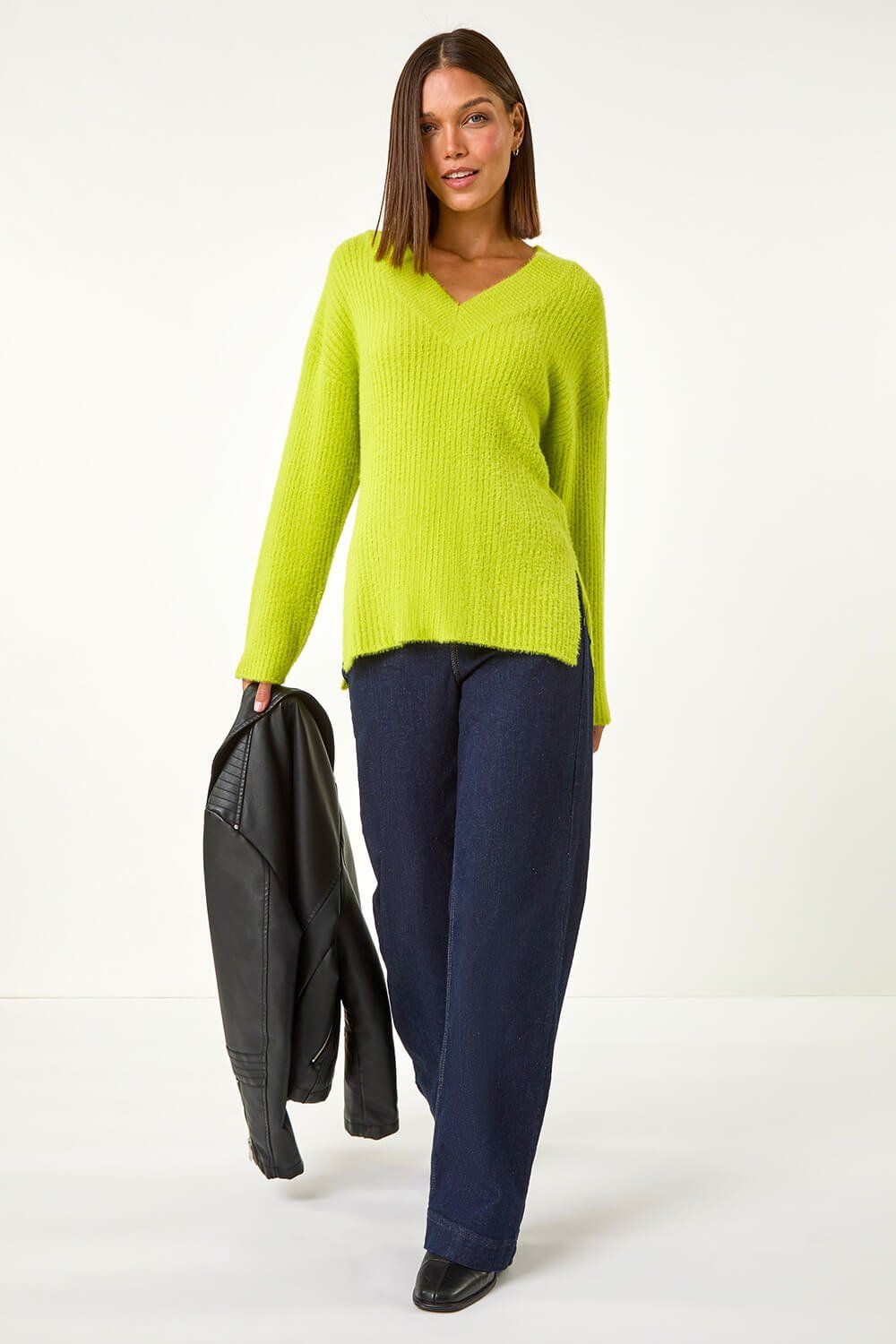 Roman V-Neck Fluffy Knit Jumper