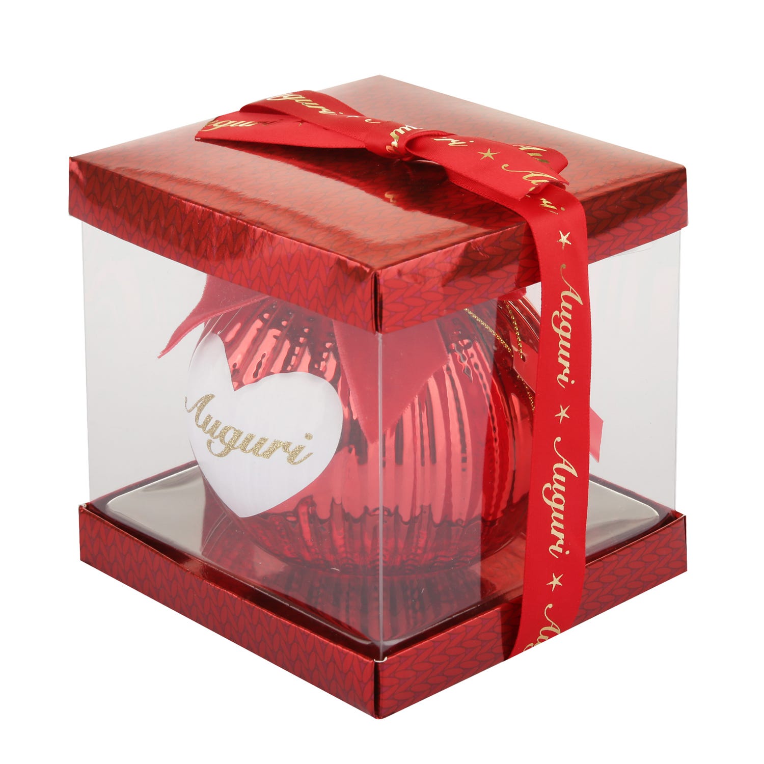 Pallina Natale cuore Auguri 10 cm rossa crochet