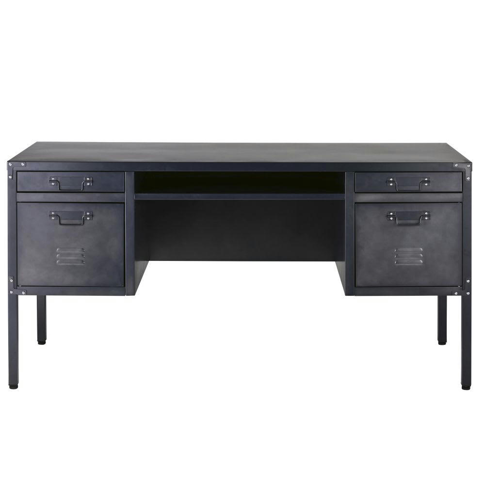 Andrews - Bureau 4 tiroirs en métal gris