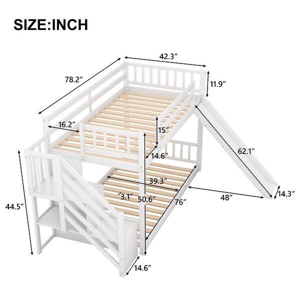 Nestfair Twin Over Twin Bunk Bed with Convertible Slide and Stairway