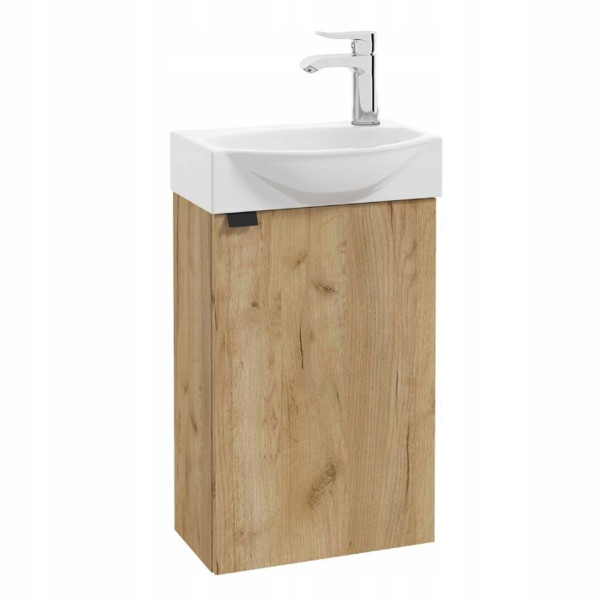 Szafka Łazienkowa 40 cm z Umywalką Wisząca Dąb Craft Złoty Bateria Obrotowa