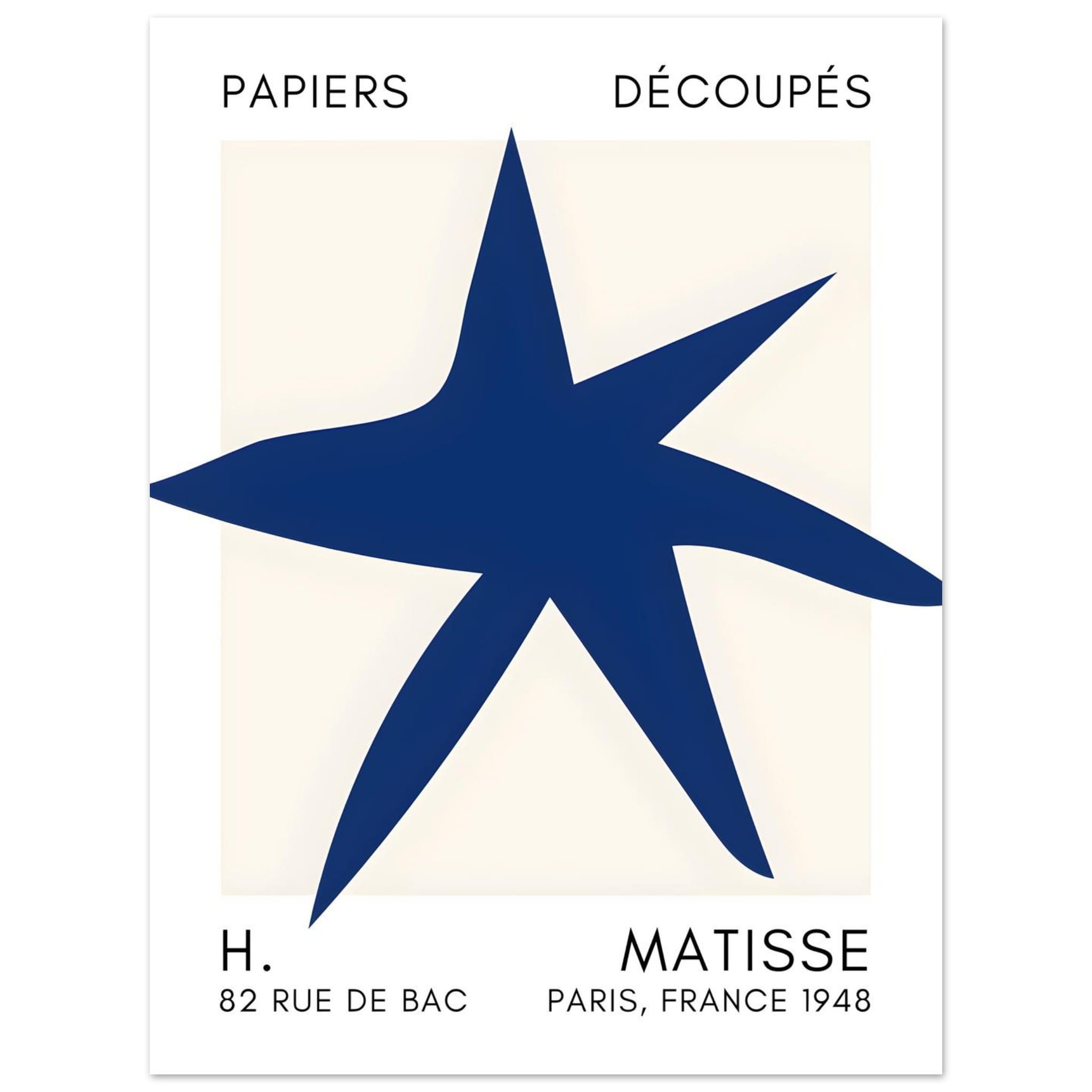 Artfulprints Poster Matisse – Star of the sea navy blue II  - 30x40 cm - Blauw