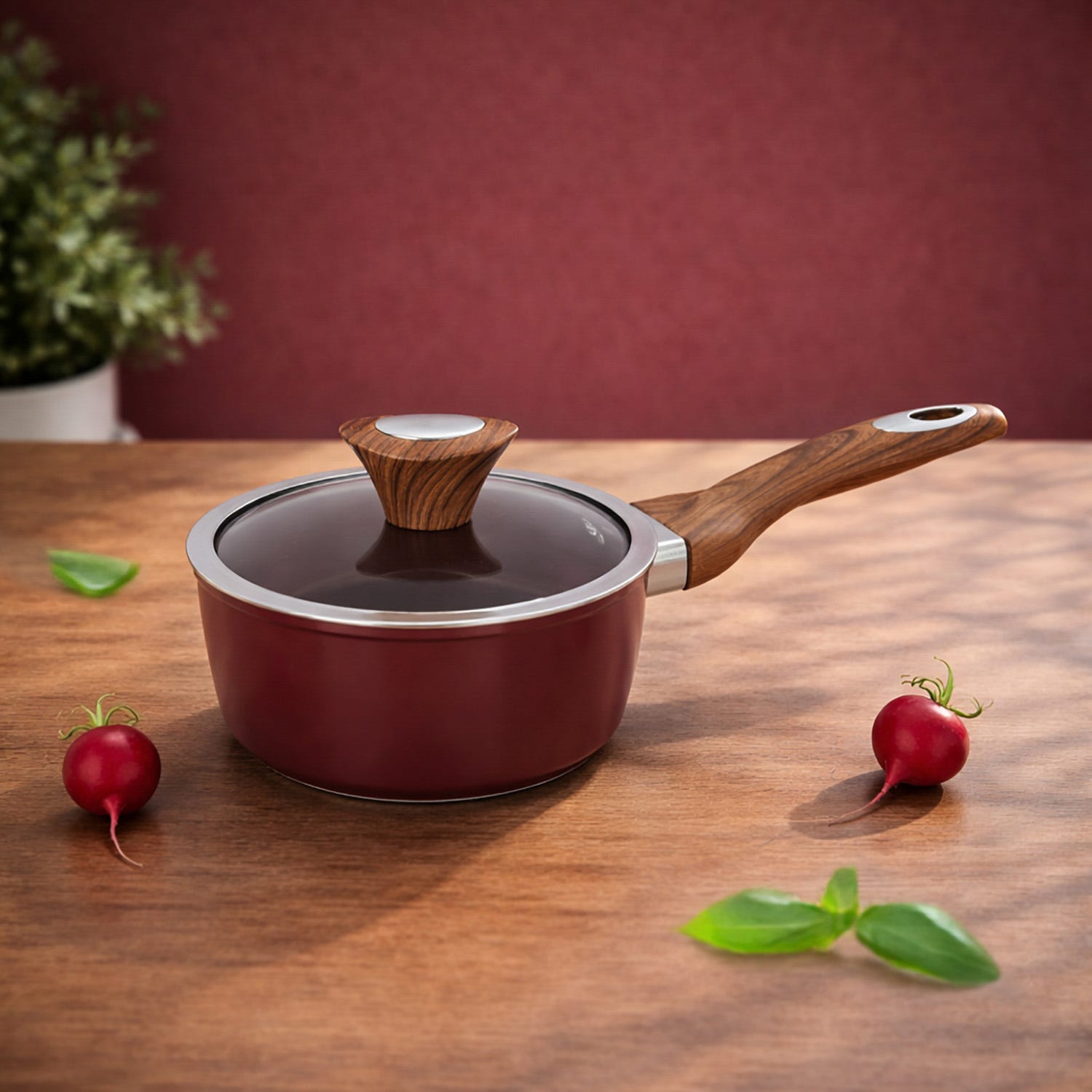 Casseruola un manico 20 cm coperchio burgundy New Ceramic
