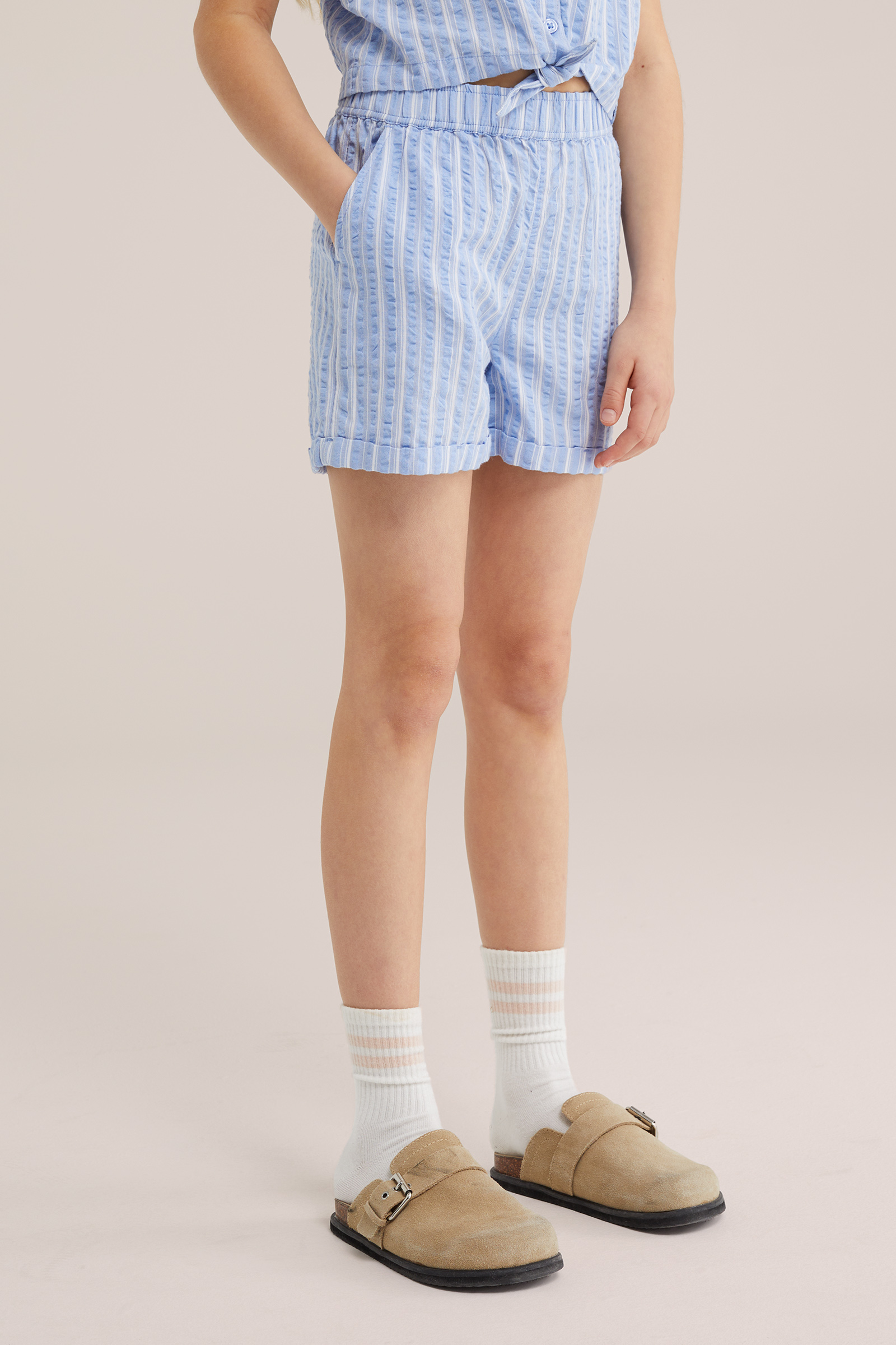 Meisjes seersucker short met strepen