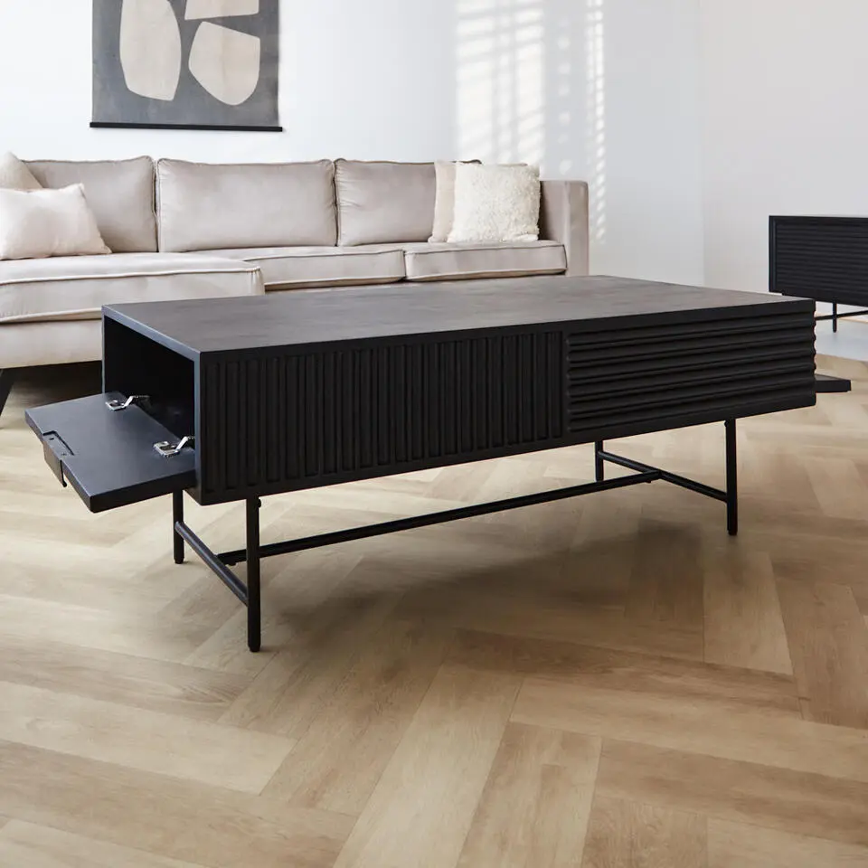 Salontafel met opbergruimte Jonas mangohout 120x60 cm zwart - Mangohout - Zwart