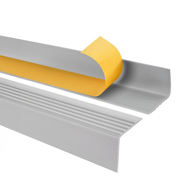 Nez de marche PVC 50x42mm, QUEST, profilé d'escalier RGP, auto-adhésif, antidérapant, d'escalier-protection, gris clair, 1m