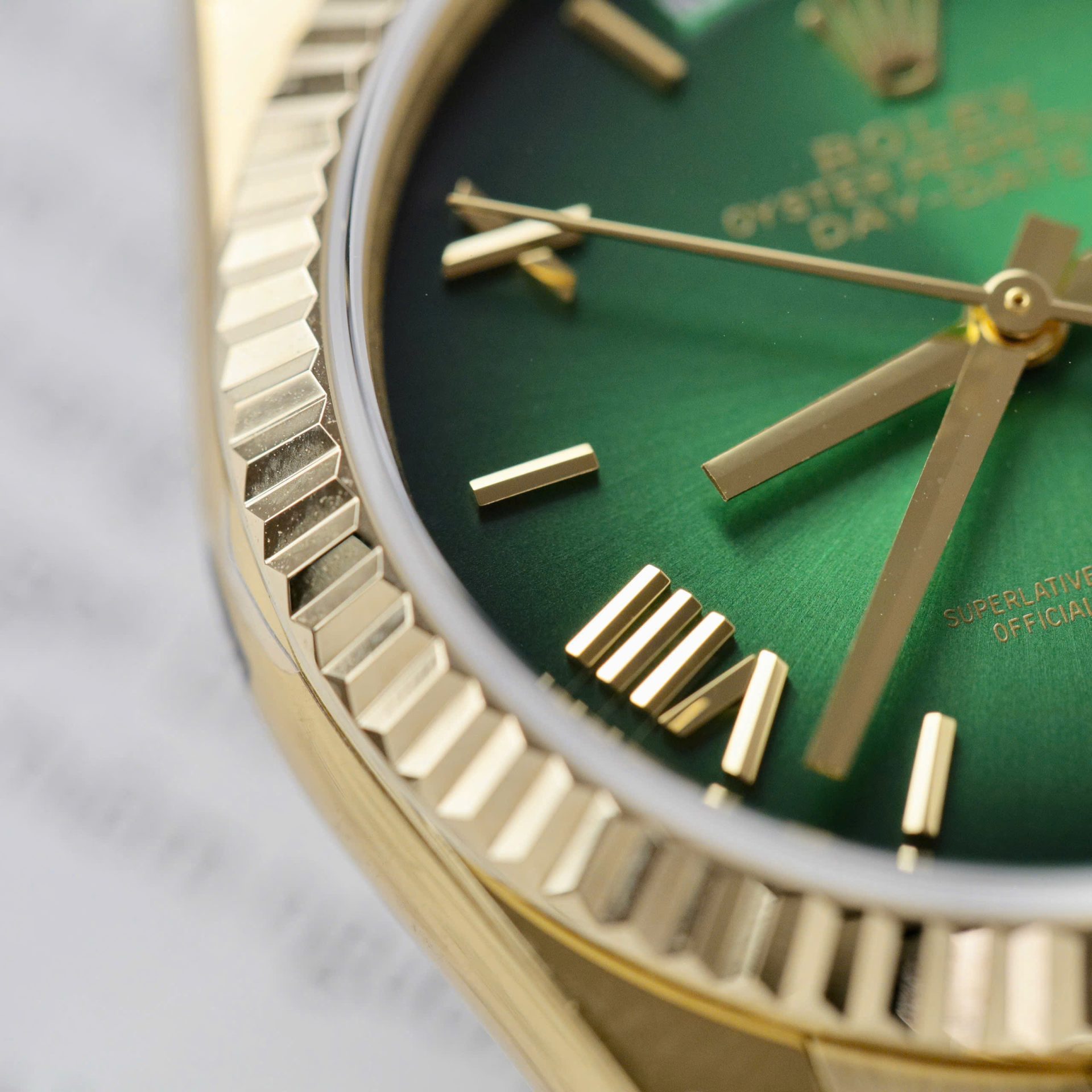 Rolex Day-Date 128238 YG Plated Ombre Green Dial 36mm Super Clone