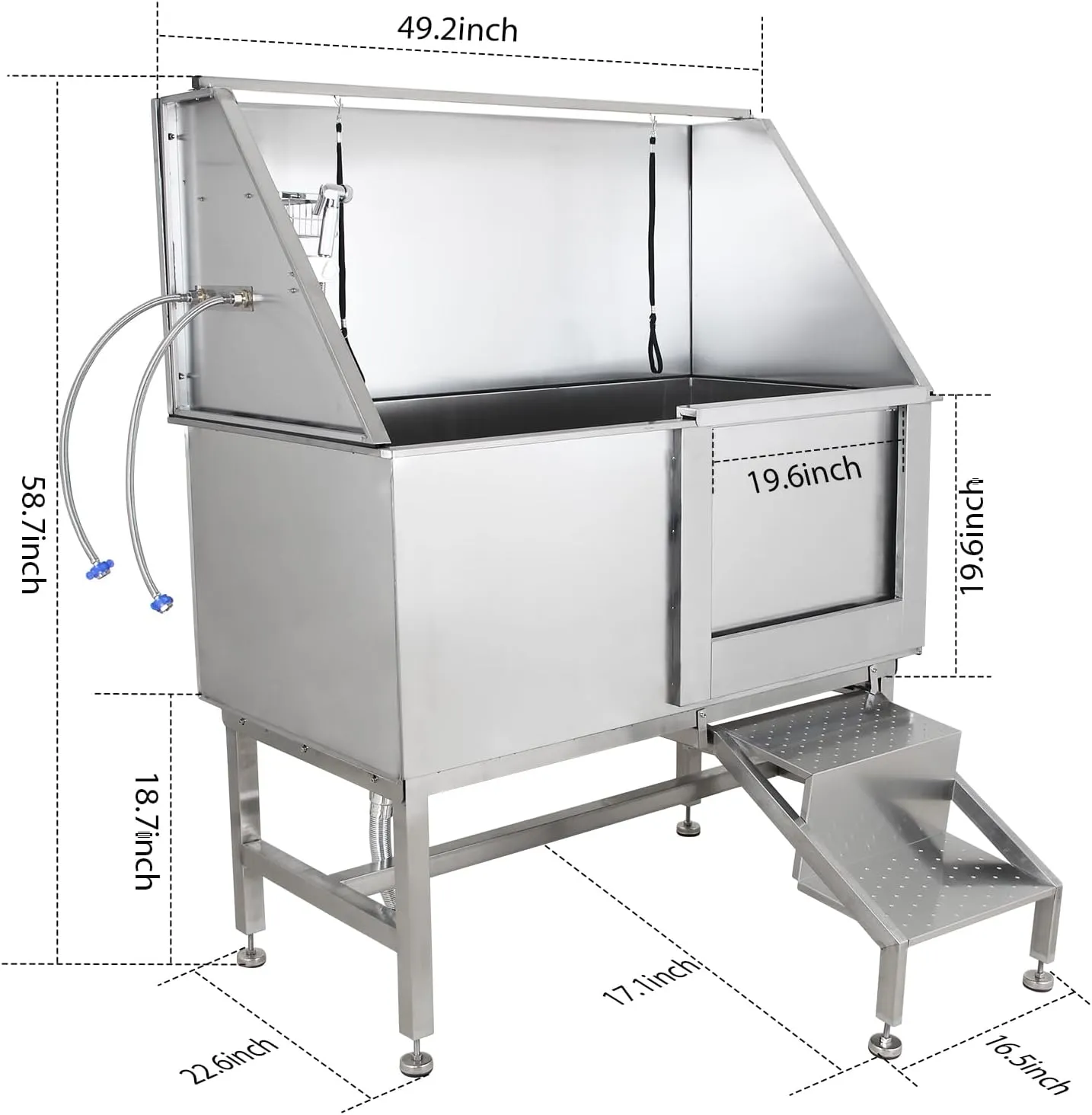 50 Dog Wash Bathtub, Pet Wash Station, Professional Stainless Steel Dog Grooming Tub with Ramp, Faucet, Sprayer, Drain Kit, Right Door
