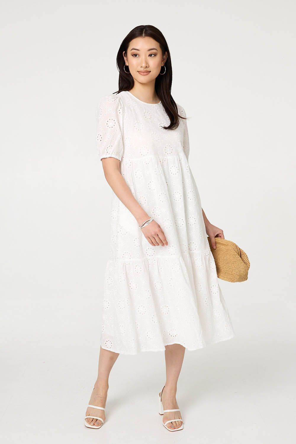 Izabel London Broderie Anglaise Tiered Midi Dress