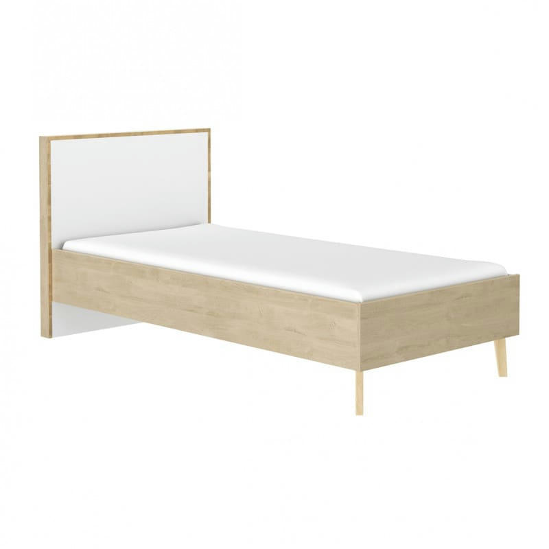 SIDOINE - Lit simple 90x190 beige et blanc enfant ado