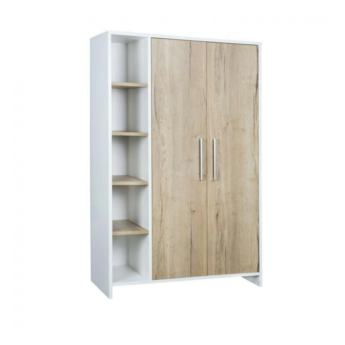 ECO PLUS - Armoire enfant 2 portes avec etagères couleur bois et blanc