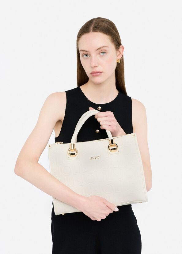 Borsa satchel media con logo