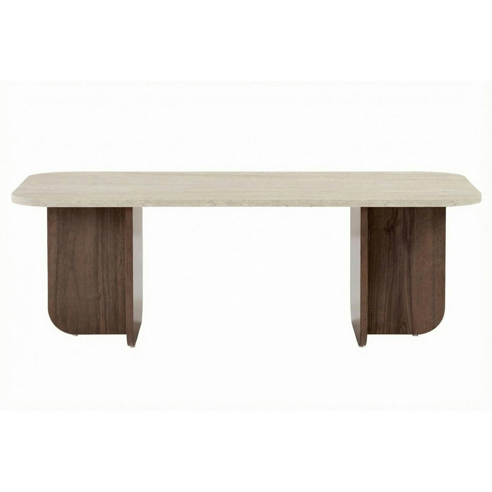 Table basse design organique décor travertin et noyer MARFA