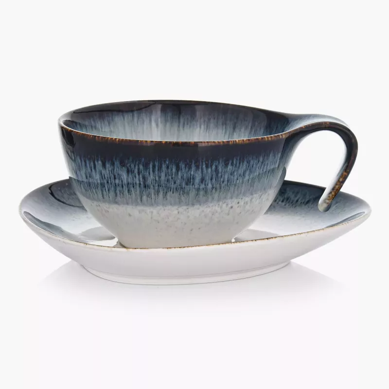 Filiżanka ze spodkiem DUKA TIME DIM 350 ml wielokolorowa porcelanowa