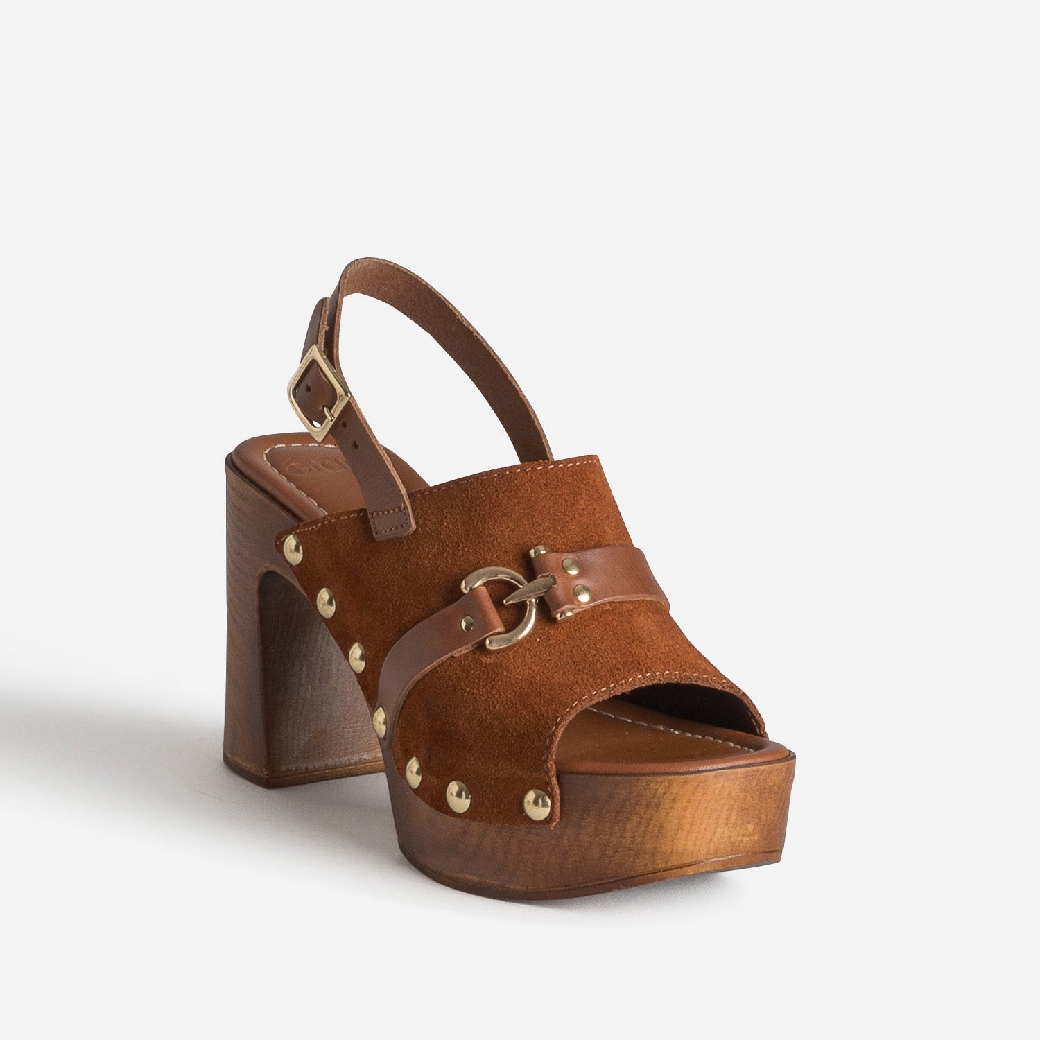 Sandale cognac cuir velours à talon