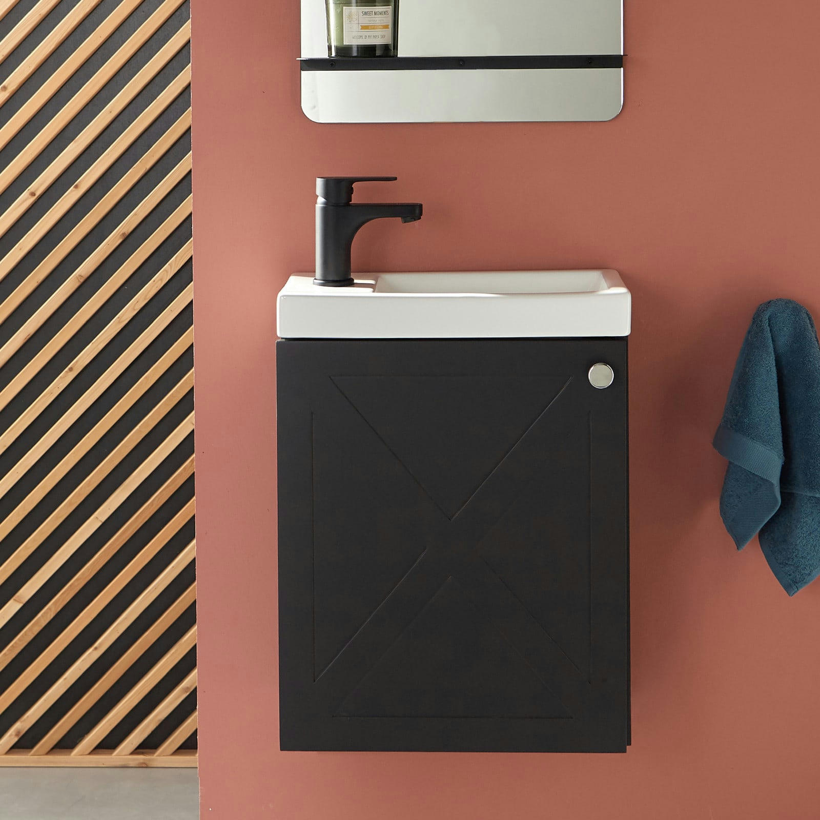 AVA - Meuble lave-mains  noir + robinet noir