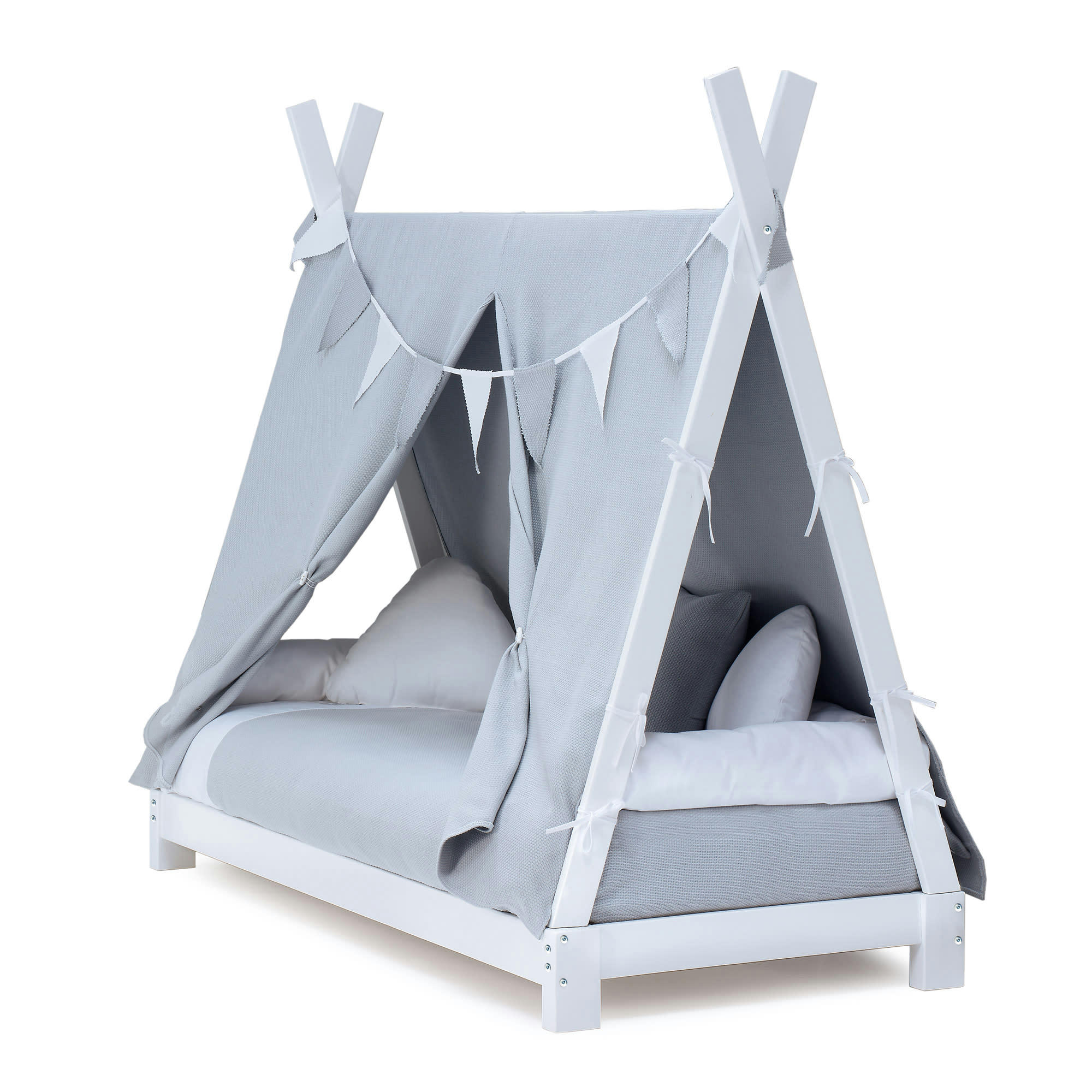 INDY - Lit Montessori pour bébé 70x140 cm avec textile en gris