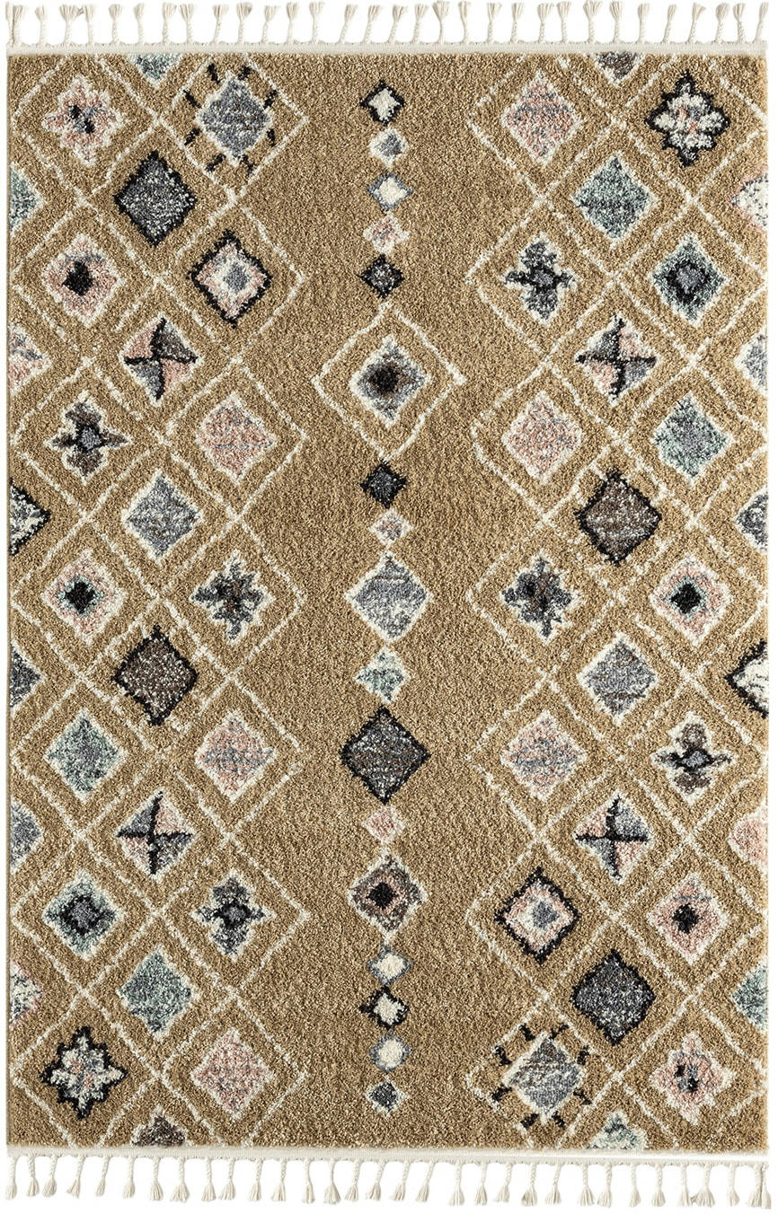 DELYA - Tapis salon berbere jaune 120x170 dessin ethnique