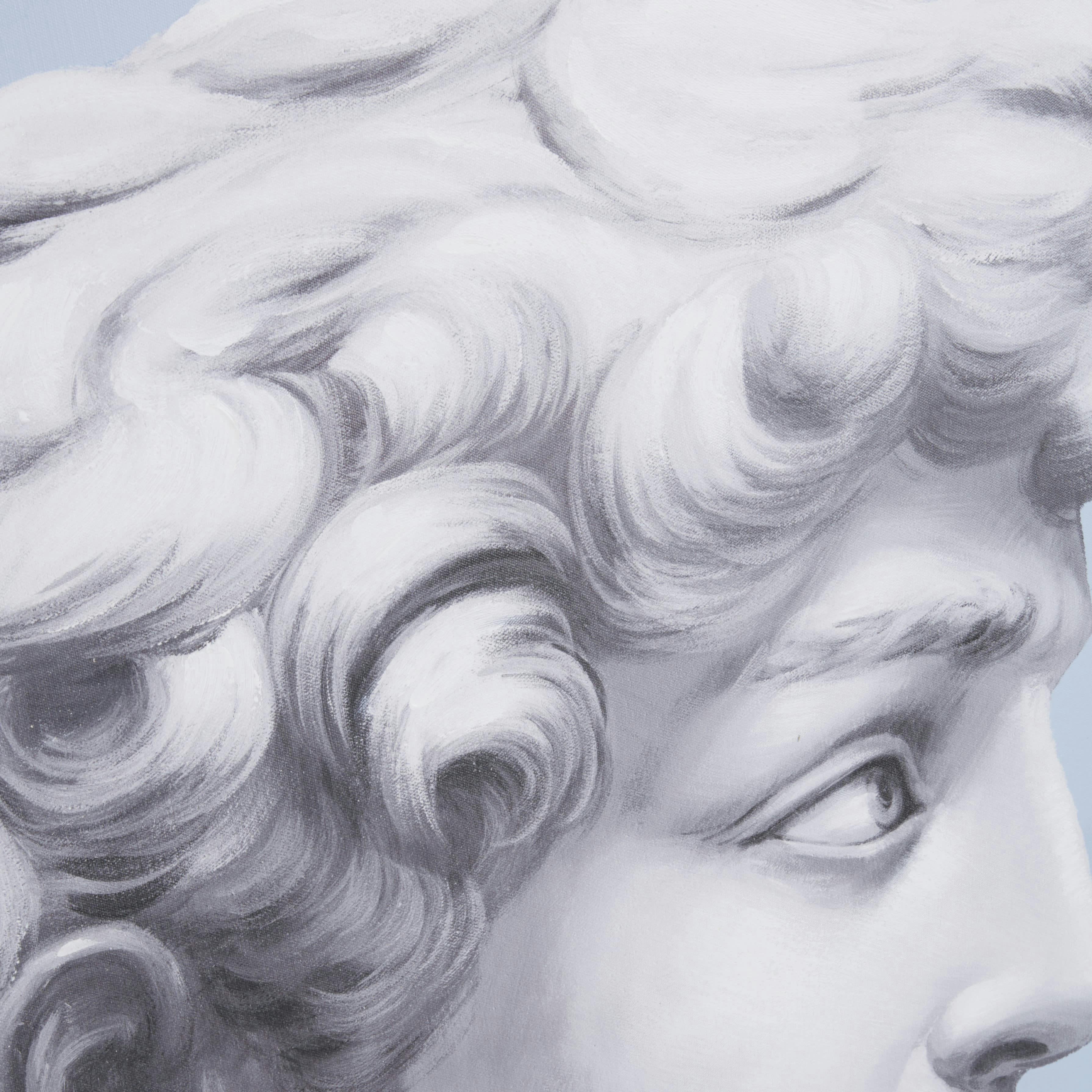DAVID - Toile peinte statue blanche, grise et bleue 91x120
