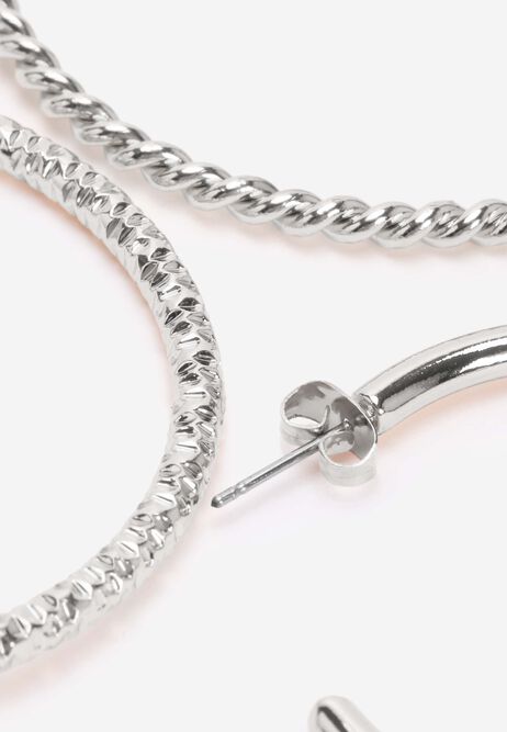 Womens 3 Silver Textured Hoop Earrings