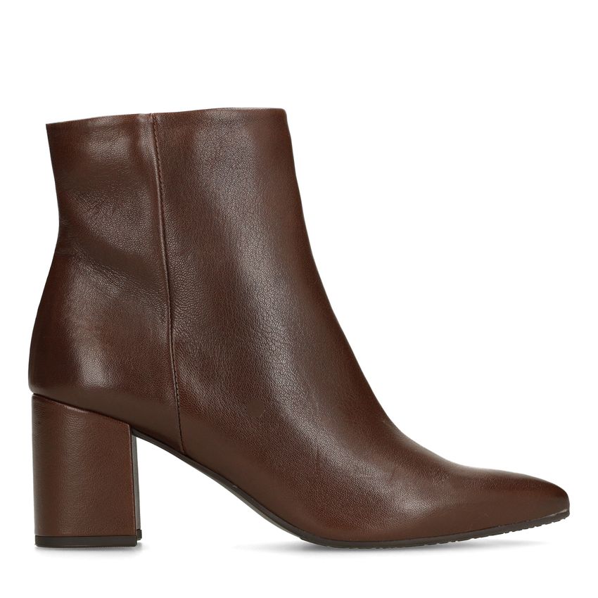 Manfield Bruine leren enkellaarsjes met hak