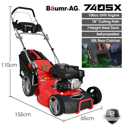 NNEMB 18' 150cc Self Propelled Lawn Mower, 7 Height, Steel Deck, Cup Holders, 4-Stroke Petrol Lawnmower - 740SX