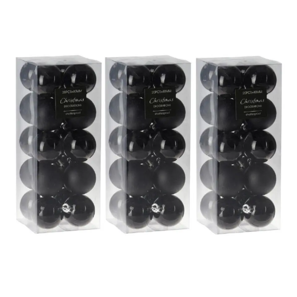 Christmas Decoration Kerstballen - 20x stuks - zwart - 4 cm