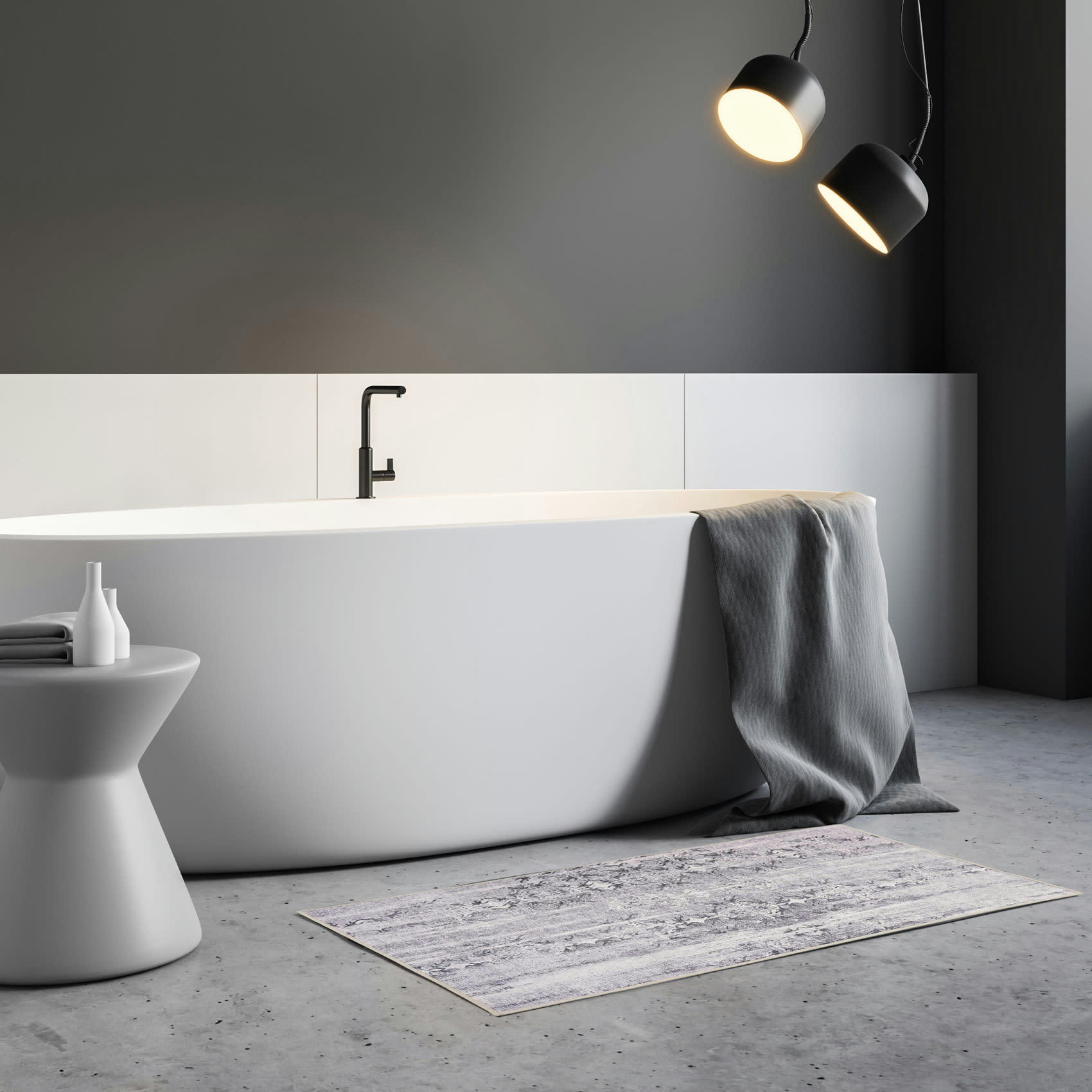 SYDNEY - Tapis de bain vintage tons de gris 80x150