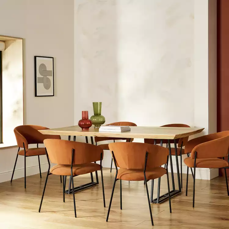 Habitat Amory Natural Dining Table & 6 Orange Chairs