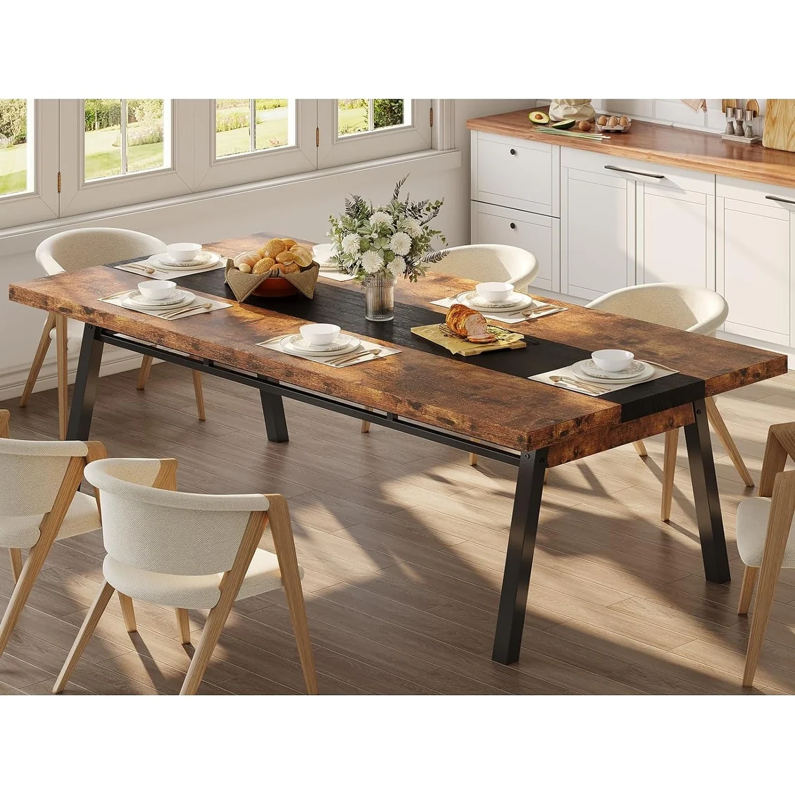 Dining Table 6-8 People Industrial Style Kitchen Table 2 Drawers