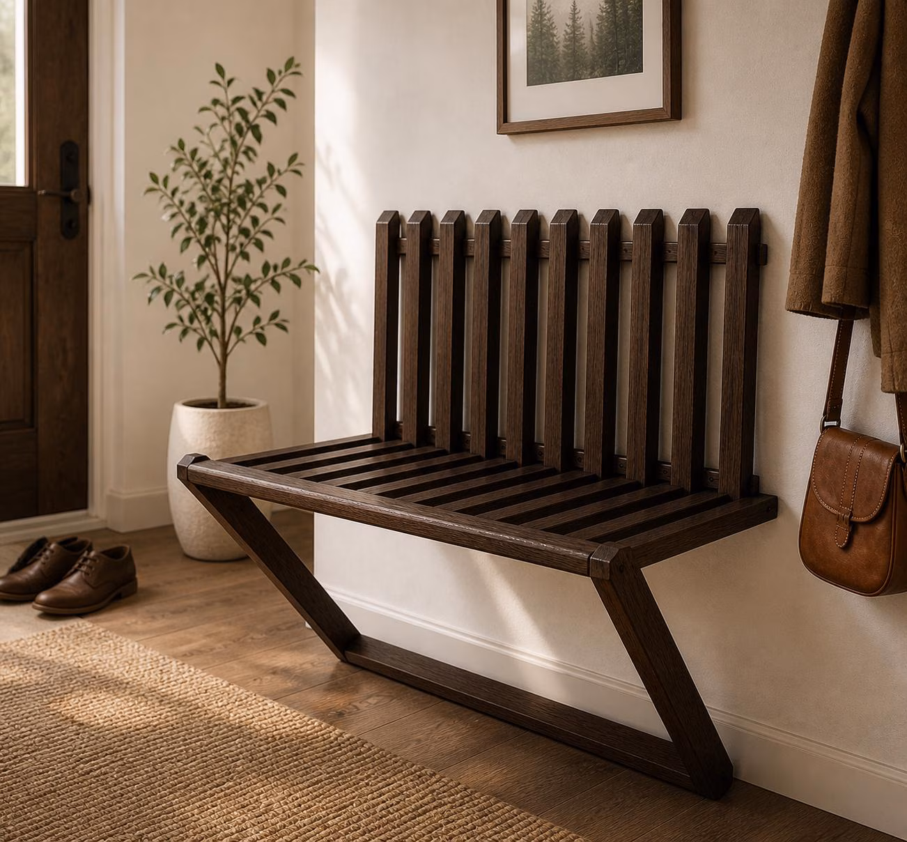 Folding Wall Bench Seat, Space Saving Entryway Bench, Solid Wood Foldable Chair, Small Apartment Furniture, Handmade Ash Wood Bench