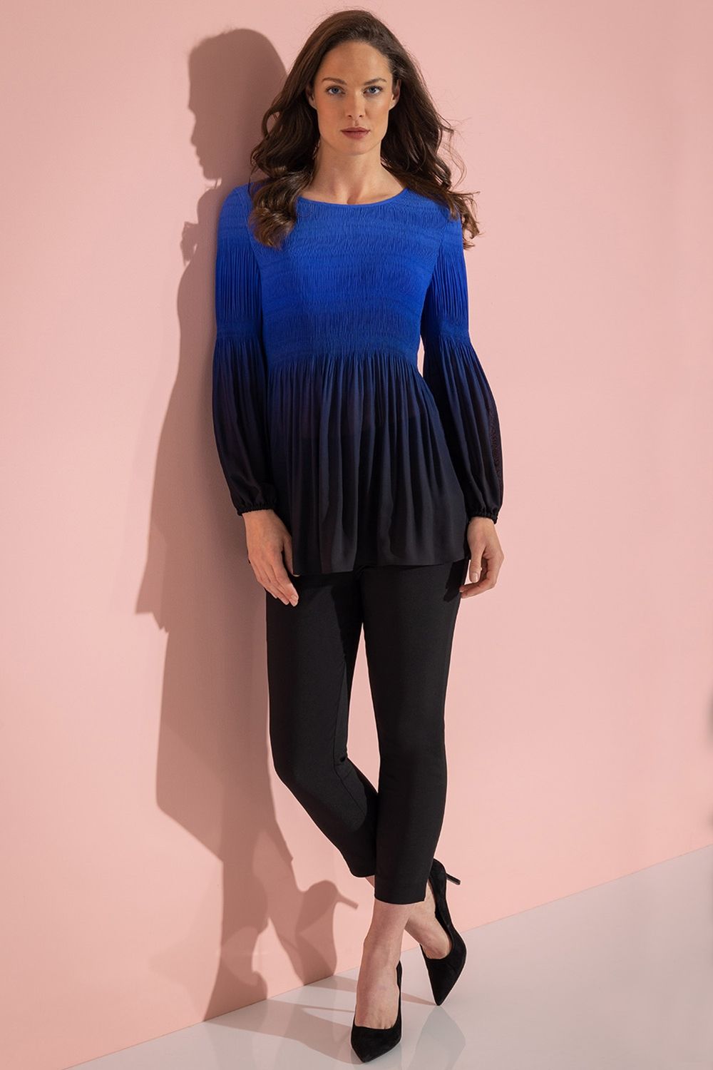 Klass. Ombre Pleated Long Sleeve Georgette Top