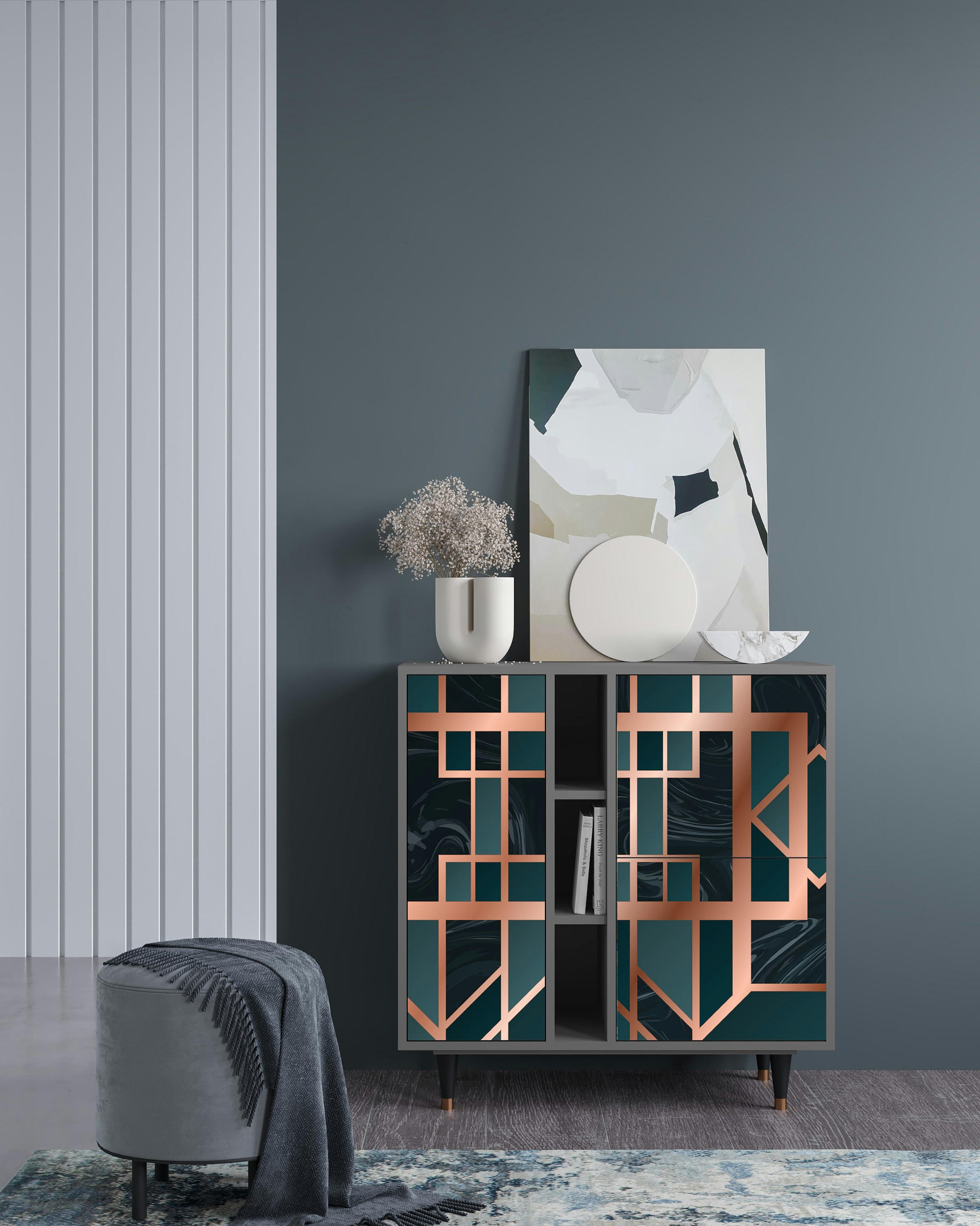 EMERALD METRO - Buffet  bleu-vert 3 portes L 94 cm