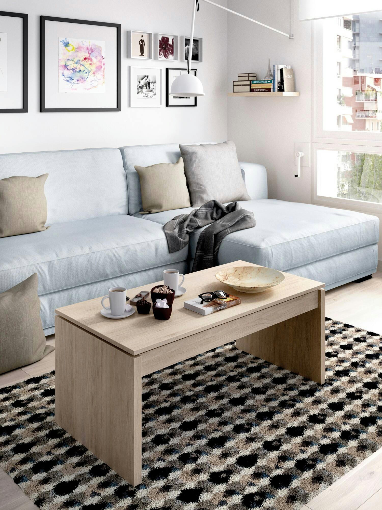 DBURGI - Table basse effet bois chêne