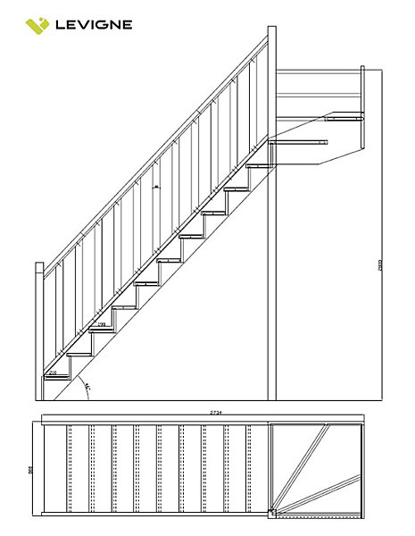Escalier Quart Tournant Bavat SapinKit RecoupableHaut à Gauche Avec Contremarches H Sol Sol 280 Cm