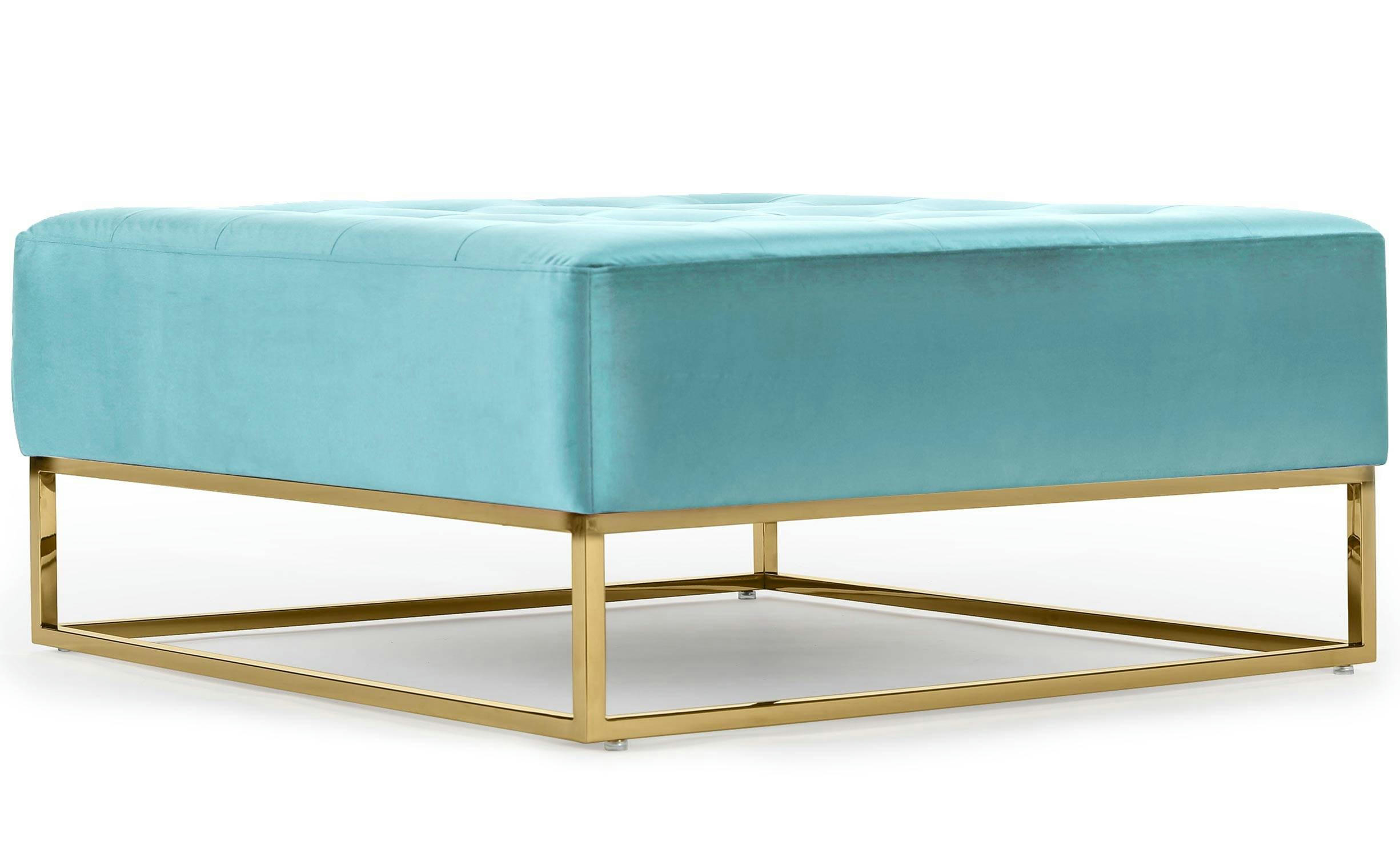 HUDSON - Pouf carré velours menthe