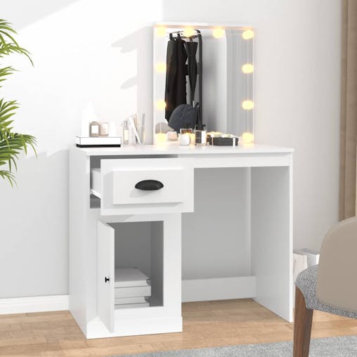 NNEVL Dressing Table with LED White 90x50x132.5 cm Engineered Wood