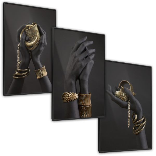 ZESTAW X3 Plakat W Ramie Dłonie Biżuteria Glamour 30x40cm