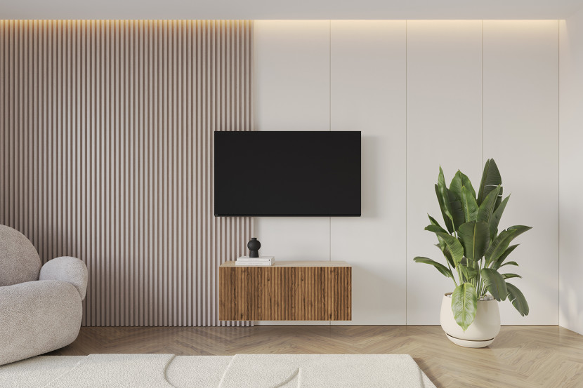 Szafka RTV z frezowanymi frontami wisząca NOA-2-W- 100x40x40 cm - Brązowy