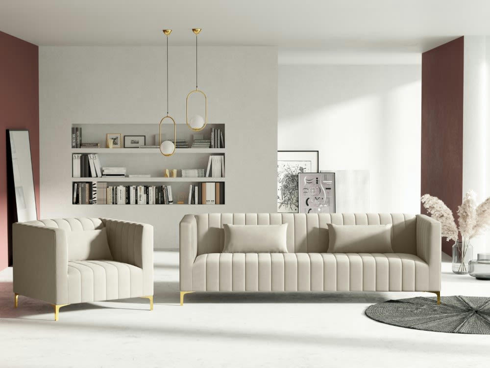 ANNITE - Fauteuil en velours beige