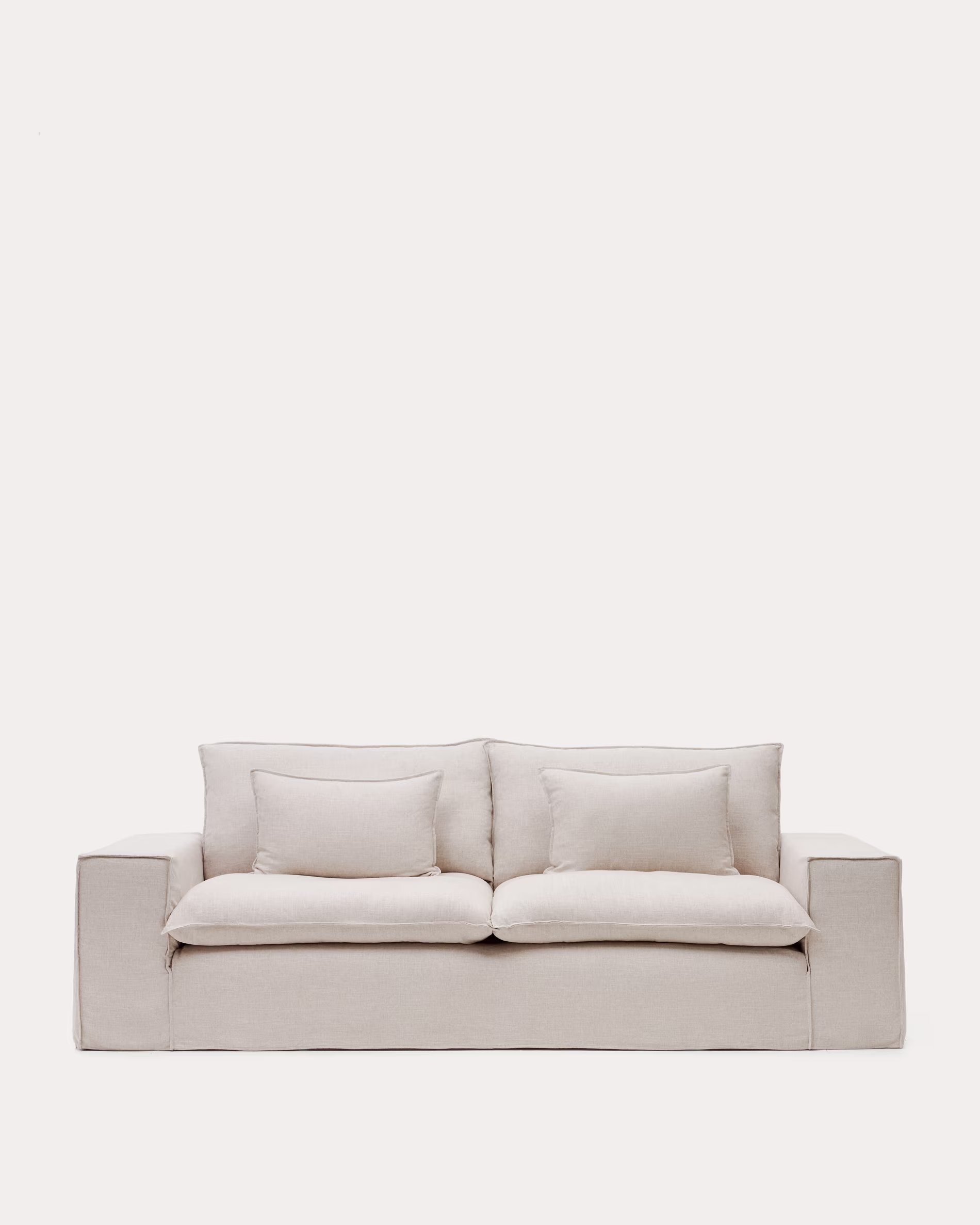 Sofá desenfundable Anarela 3 plazas con cojines de lino beige 280 cm
