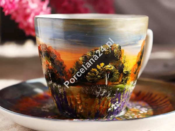 Filiżanka ze spodkiem 0,35 L / 17 cm ręcznie malowana - Polana Jesień (6) DA.FS35-6