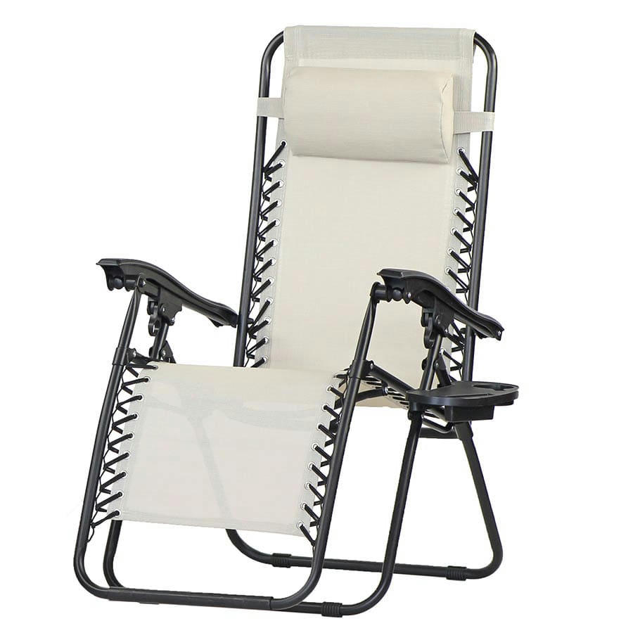 - Chaise longue de jardin en acier et textilène beige