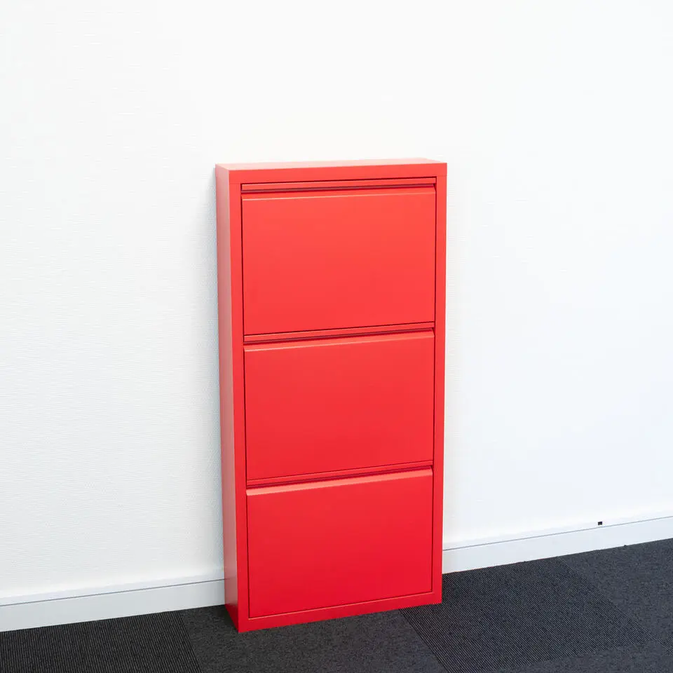Hioshop Pisa schoenenkast rood metaal met 9 vakken
