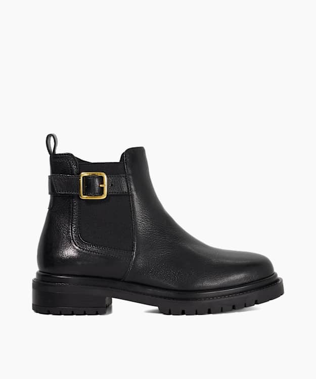 Paused Black - Leather Buckle Detail Ankle Boots